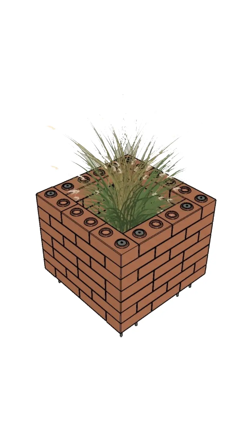 Top view of garden with eco-bricks